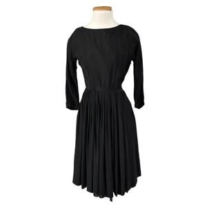 Vintage 50s Dauphine Black Cocktail Dress Swing Womens Size Small Draped Back
